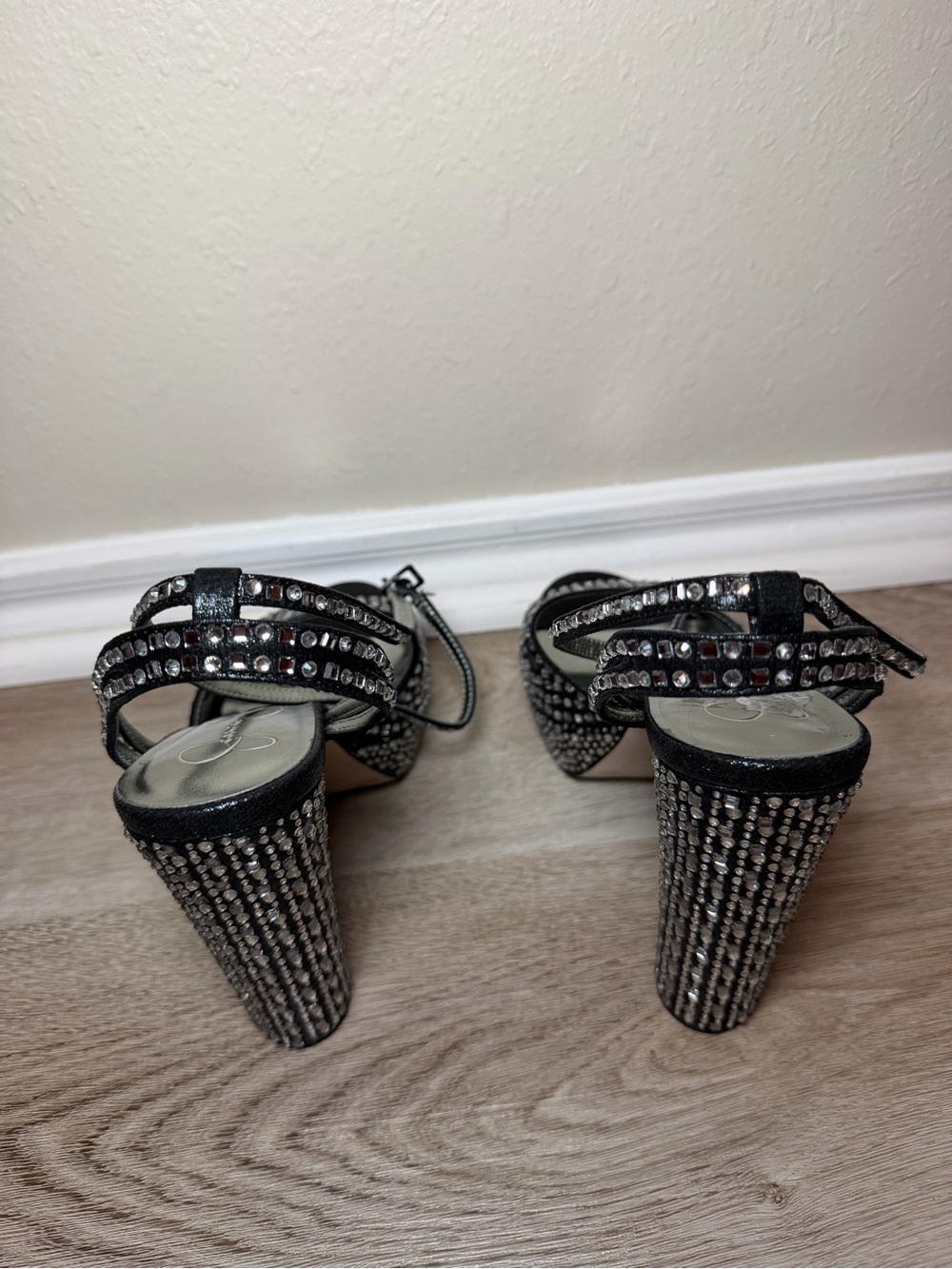 Jessica Simpson Black Rhinestone Platform Heels - Picture 4 of 9